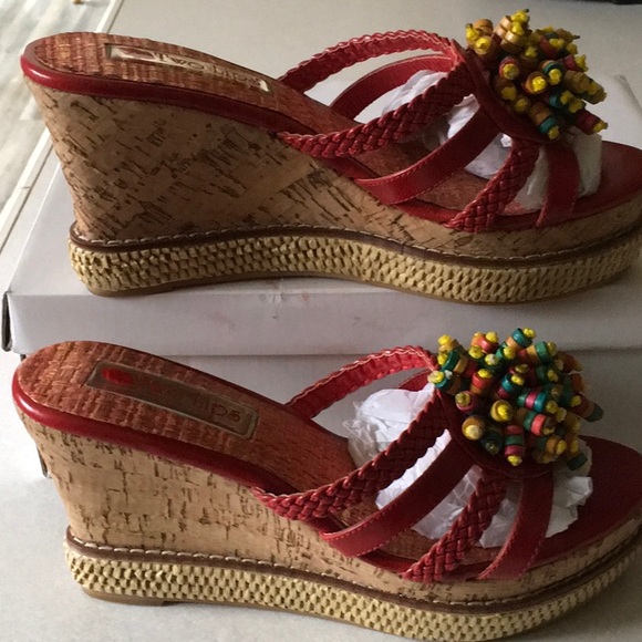 NWB Two Lips “Pammy” Red Cork Wedges - Picture 3 of 8